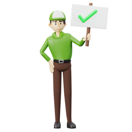 Delivered boy holding done mark sign  3D Icon