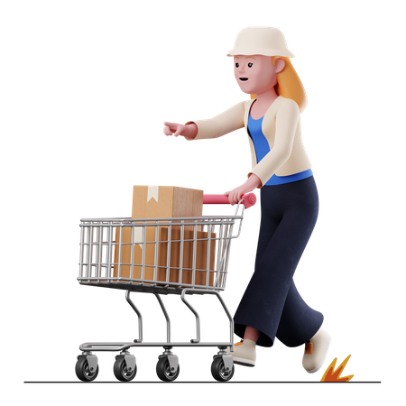 Female With Trolley  3D Icon