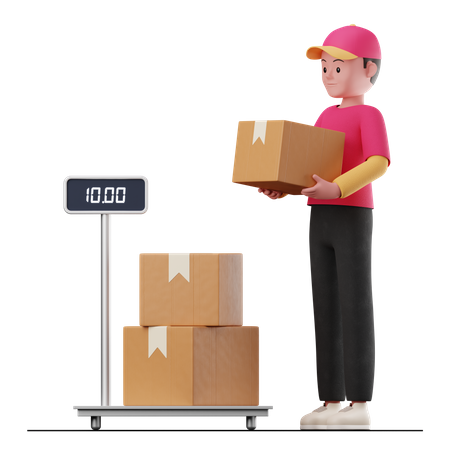 Man checking delivery box weight  3D Icon
