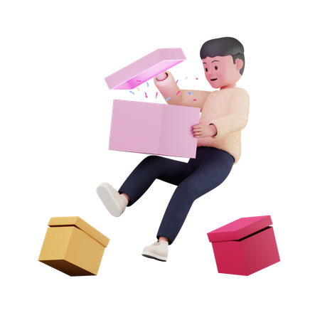 Man Open Gift Box  3D Icon