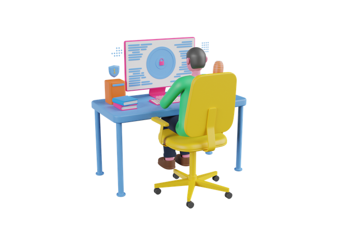 Man using online data security  3D Illustration