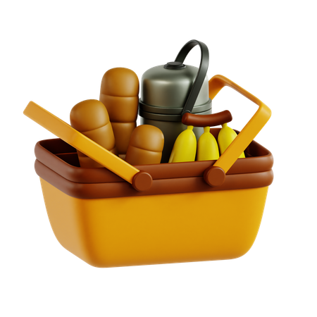 Picnic Basket With Food And Drinks  3D Icon