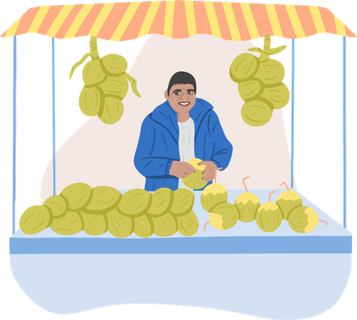 Free Coconut Vendor  Illustration