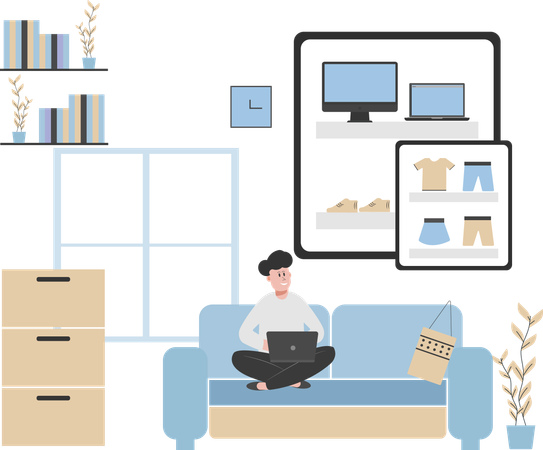 Free Man doing online home shopping  Illustration