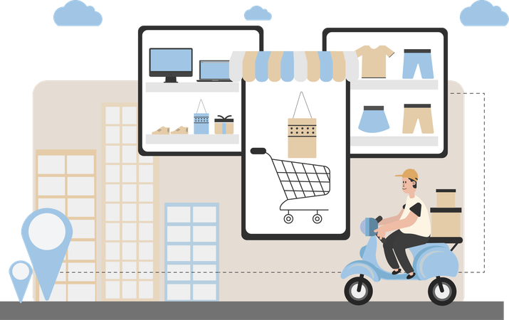 Free Man doing online shopping delivery  Illustration