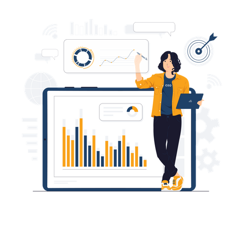 Free Woman doing online market analysis  Illustration