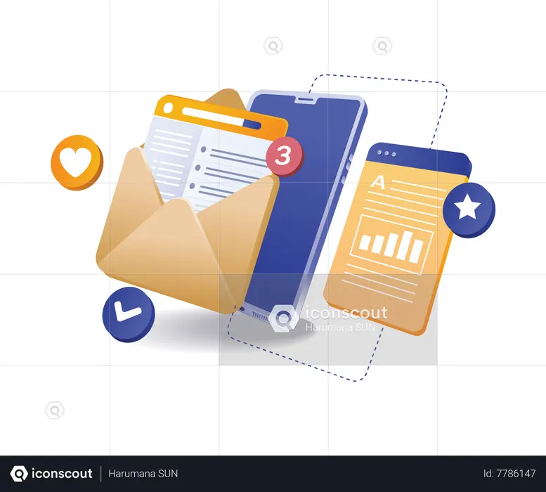 Analytics smartphone email inbox  Illustration