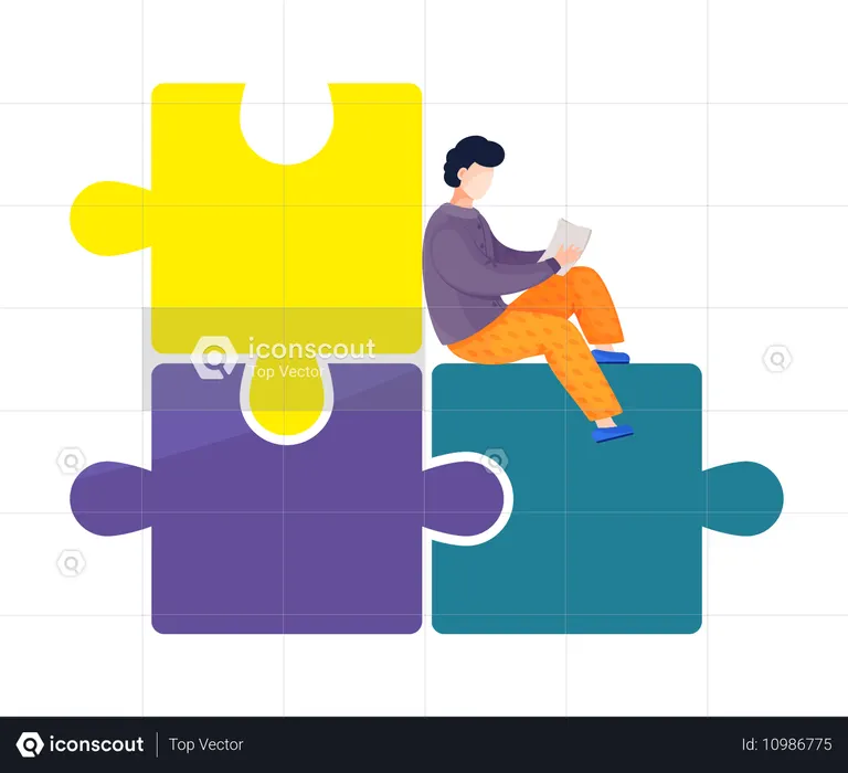 Business employee solving business puzzle  Illustration