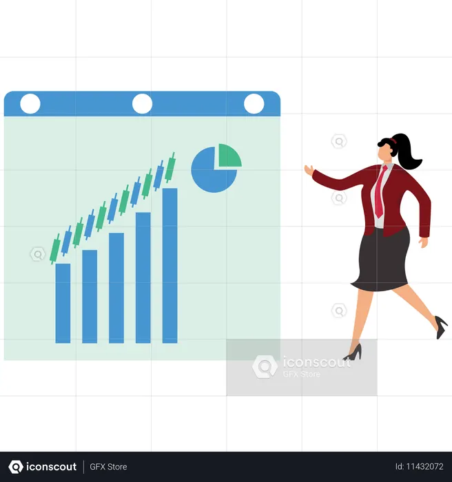 Business Woman Earning Income Or Profit From The Stock Market  Illustration