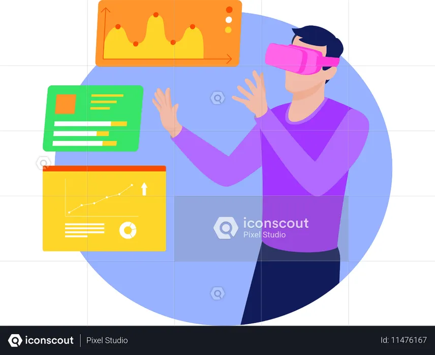 Businessman Presenting Graph using Vr Technology  Illustration
