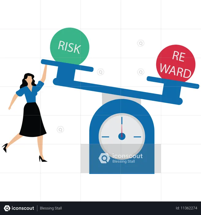 Businesswoman lifts up risk higher than reward words  Illustration
