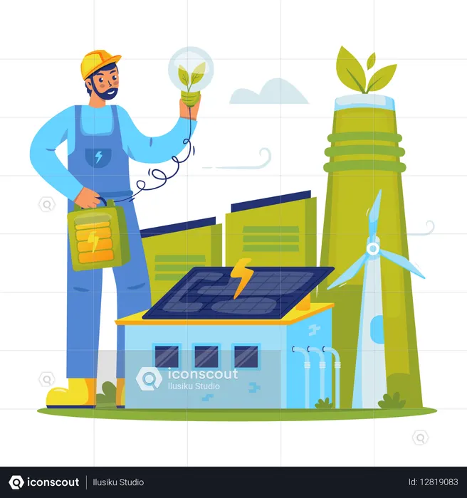 Electrician using Renewable green energy  Illustration