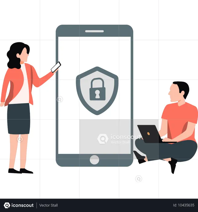 Girl and boy dcuss about safety lock on mobile  Illustration