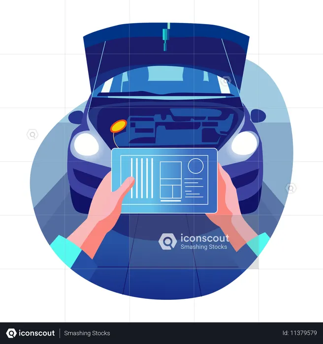 Man doing car diagnosis using ai technology  Illustration