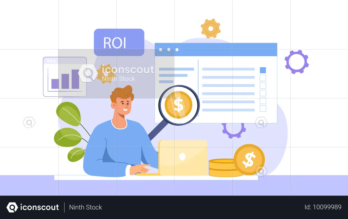 Man looking at ROI online  Illustration