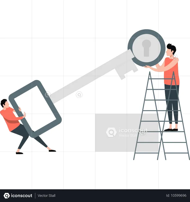 Man trying to open lock  Illustration