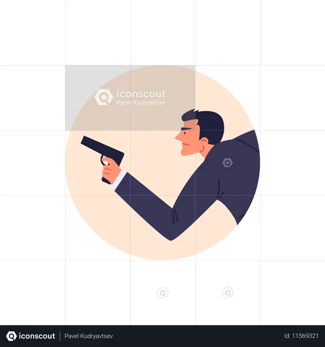 Special secret agent in dark formal suit armed with pisto  Illustration