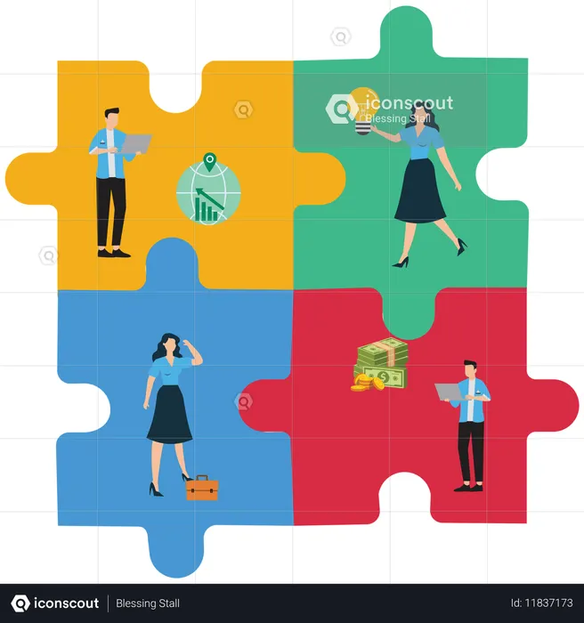 Teamwork Combine puzzle pieces  Illustration