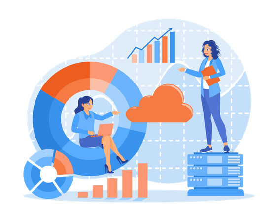 Accountants and assistants analyze financial data  Illustration