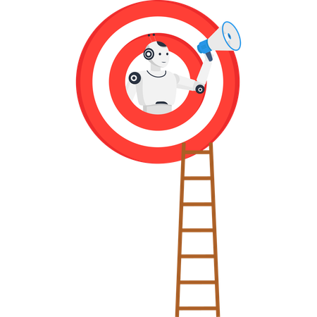 AI robot with megaphone in red target for digital marketing and audience targeting concept  Illustration