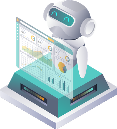 AI Robots Support Data Analysis in Server Environments  Illustration