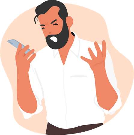 Angry man shouting on mobile phone.  Illustration