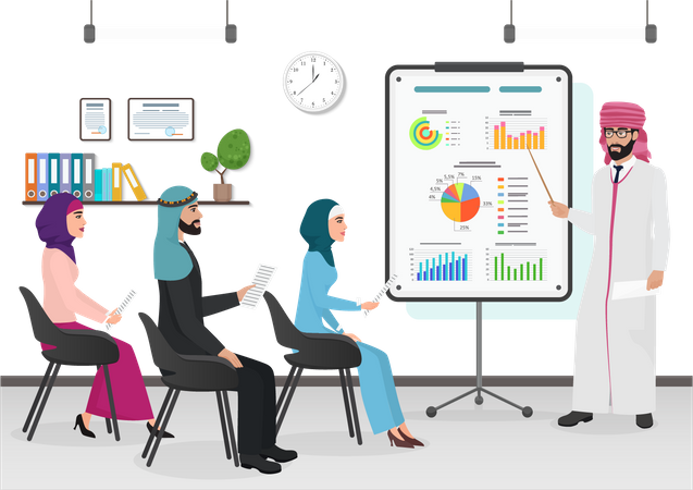 Arab business people talking in meeting  Illustration