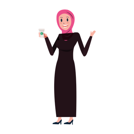 Arab Business woman holding coffee cup  Illustration