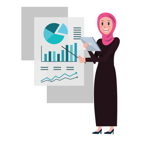 Arab business woman presentation with data screen  Illustration
