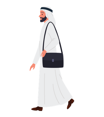 Arab businessman walking with office bag  Illustration