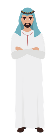 Arab man standing with folding arm  Illustration