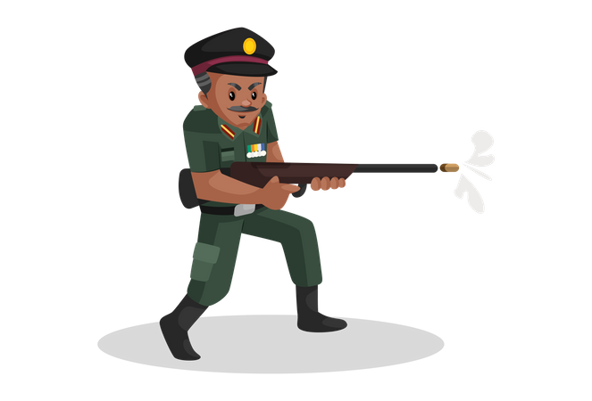 Army man shooting with rifle in war  Illustration