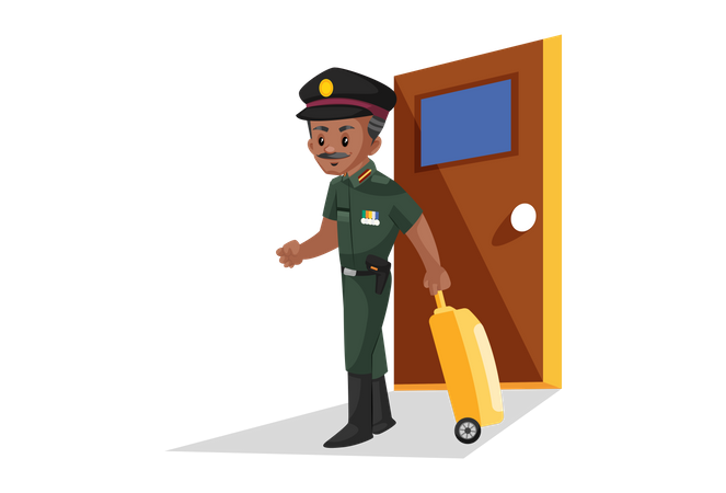 Army office walking with bag  Illustration