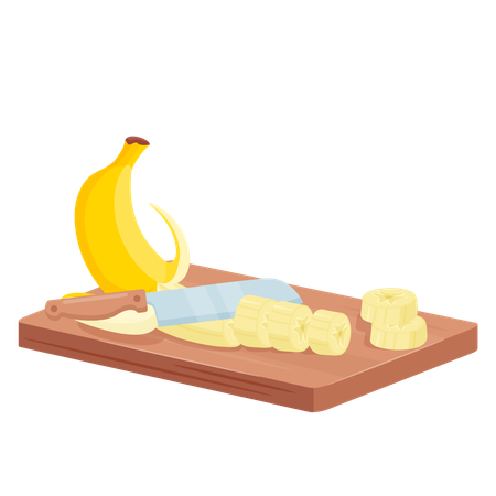 Banana slice on chopping board  Illustration