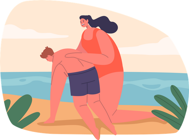 Beach Guard Providing Crucial First Aid  Illustration