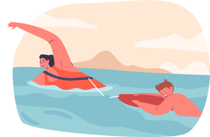Beach Guard Rescues Child From Water  Illustration