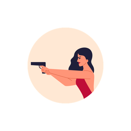 Beautiful woman in red dress holding gun  Illustration