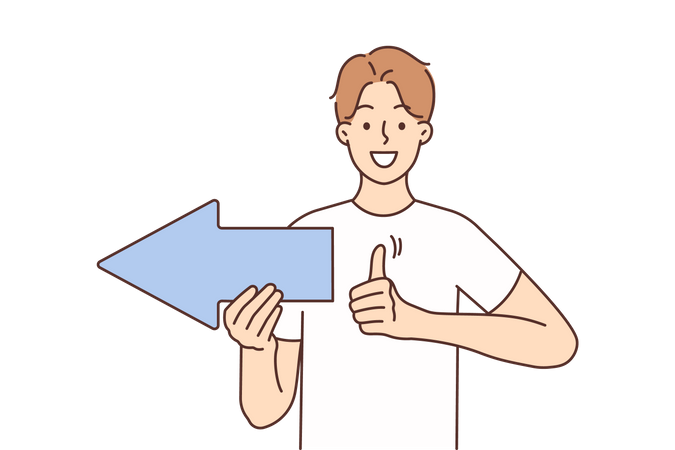 Boy holding left sign board  Illustration