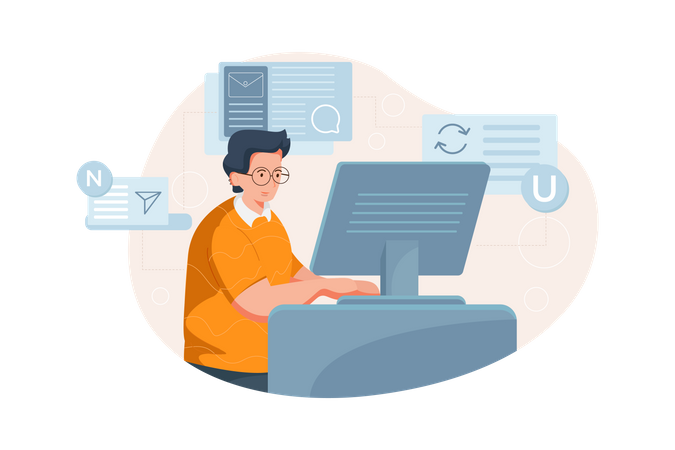 Boy is interacting on social networks Illustration