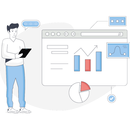 Boy is looking web analytic graphs  Illustration