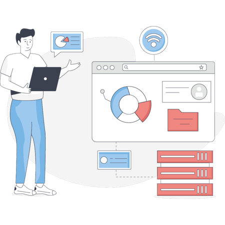 Boy is presenting storage analysis  Illustration