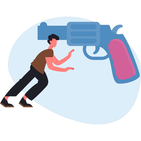 Boy pointing at gun  Illustration