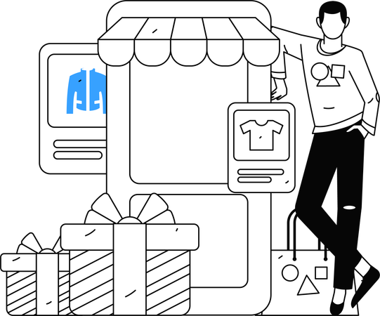 Boy purchasing clothes from E-Commerce app  Illustration