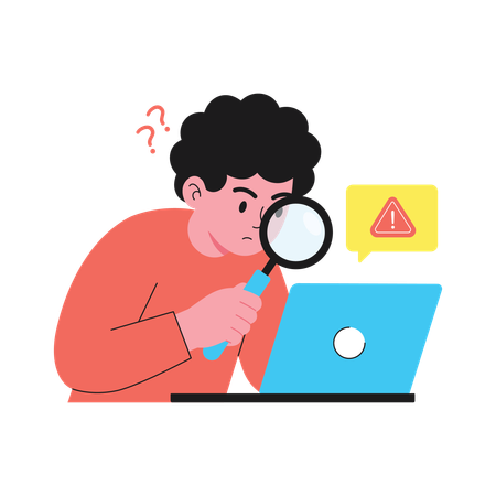 Boy searching for Error  Illustration