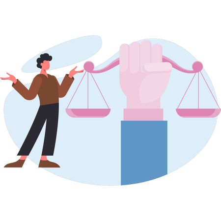 Boy showing balance scale  Illustration