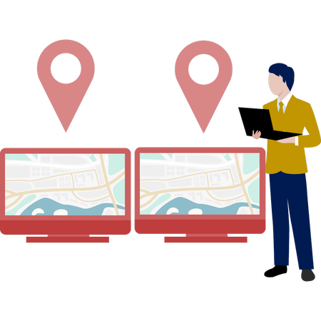 Boy showing location pins Illustration