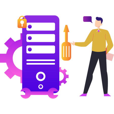 Boy showing mobile settings  Illustration
