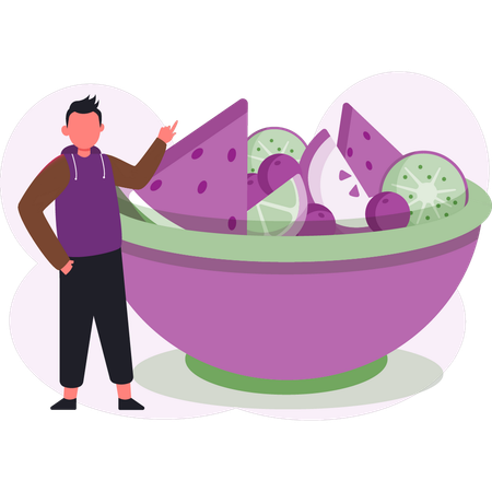 Boy  showing vegetable salad  Illustration