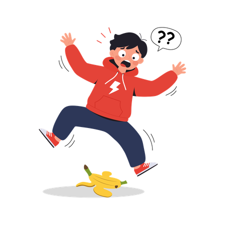 Boy slipping on banana peel  Illustration