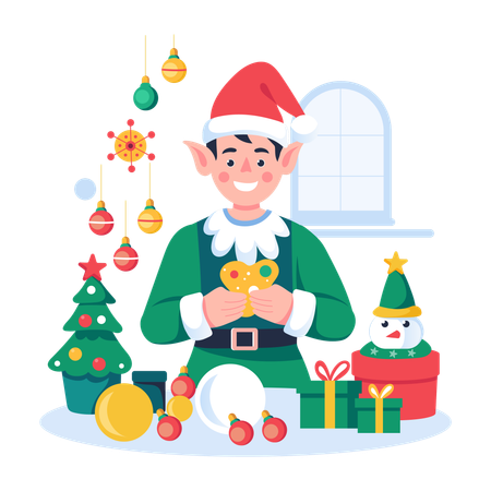 Boy wearing Christmas elf costume Illustration